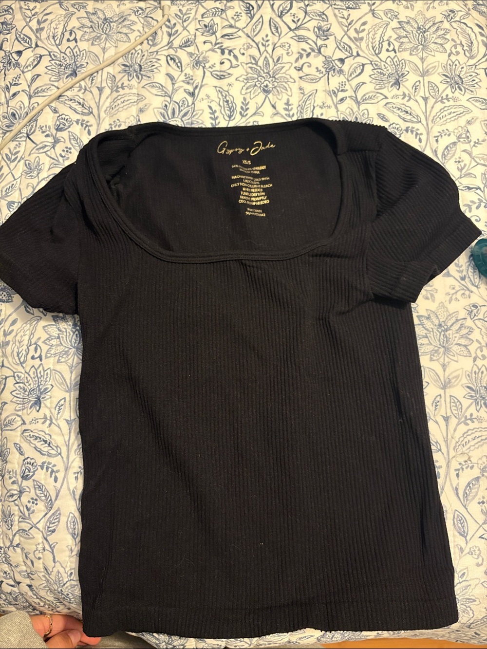 Black Ribbed Square Neck Women’s Top